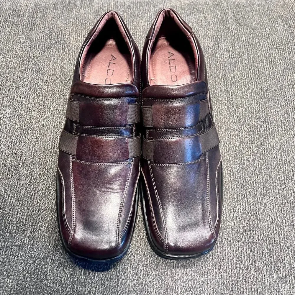 Aldo Brown Loafer Mens 11 Leather Square Toe Slip On Comfort Casual